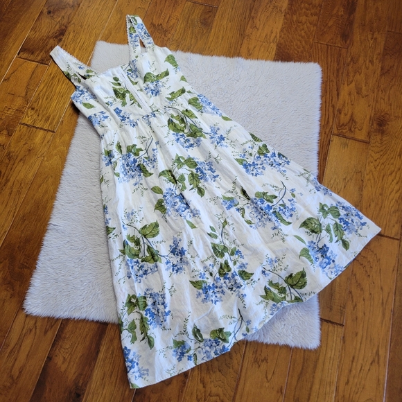 Reformation Tagliatelle Midi Dress Women's 10 Linen Smocked Floral White - Picture 4 of 15